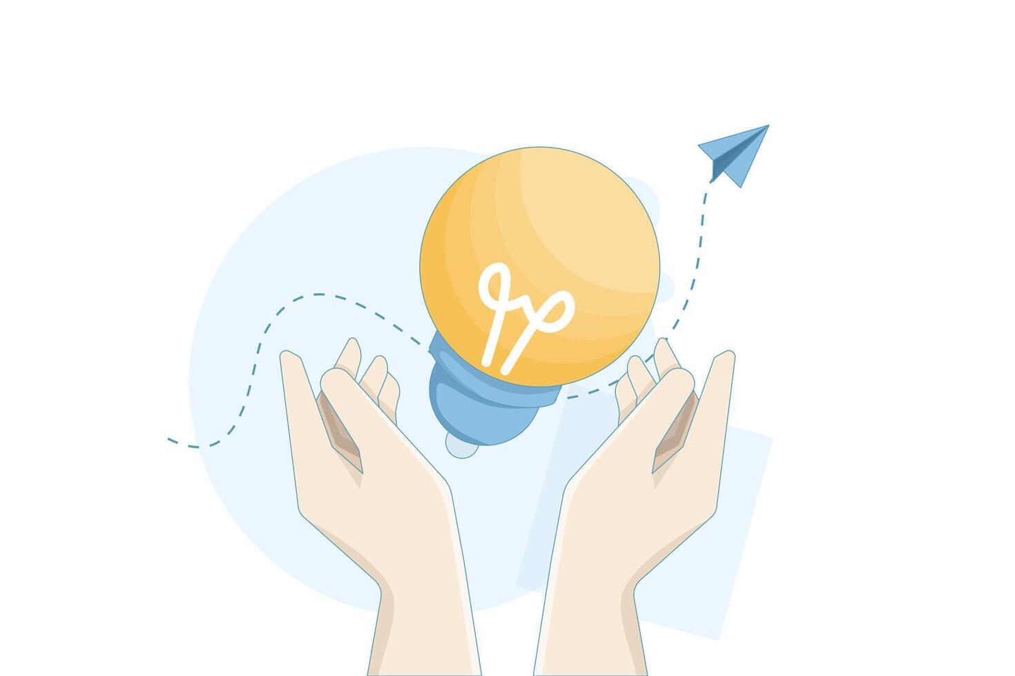 Two hands holding a light bulb, creative thinking or brainstorming. Creative ideas. Business solutions. Creative thinking or brainstorming. Create creative ideas. Flat design illustration. vector