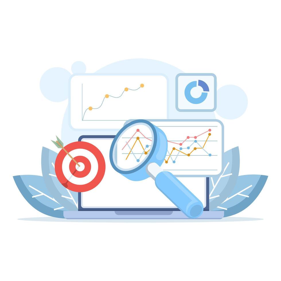 Track cross-platform interactions. Visualize user journey insights and metrics. Integrated analytics across mobile, web, email, and app activity. Flat illustration on background. vector