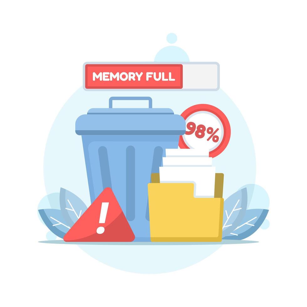 Flat illustration. Removing annoying notifications from the trash. The concept of freeing up memory space. Boosting memory. Clearing the cache. A flat design illustration in the background. vector