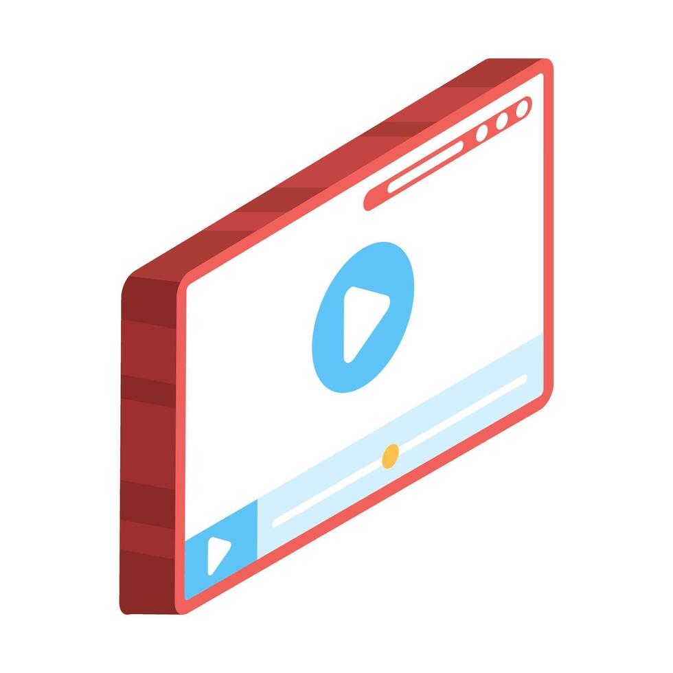 Isometric icon design. player on laptop, webinar concept, online business training, education or e-learning and tutorials, flat illustration on background. vector