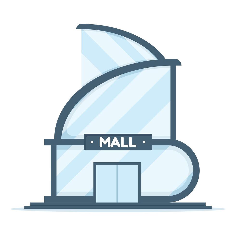 Department store with customers. Mall building concept. Shopping center building. Mall exterior. Mall icon set. Shopping in a city mall. Mall icon set for web design, illustration on background. vector