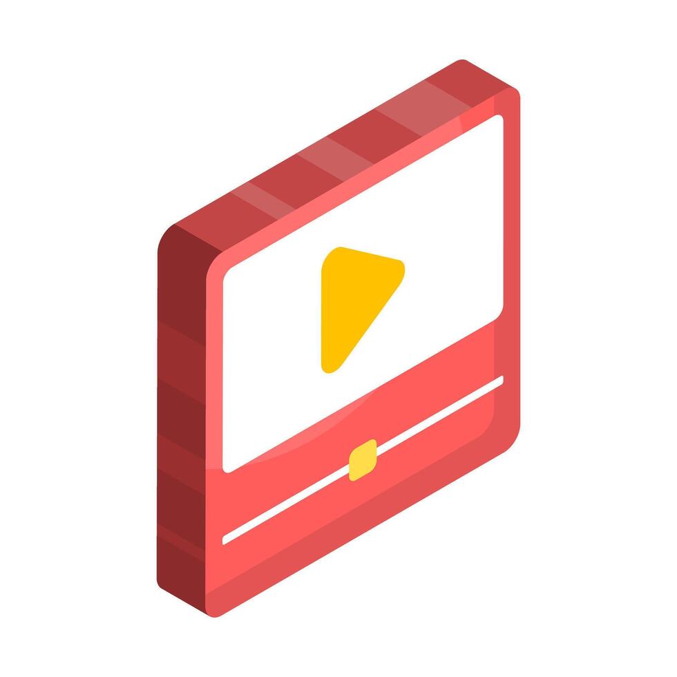 Isometric icon design. player on laptop, webinar concept, online business training, education or e-learning and tutorials, flat illustration. vector