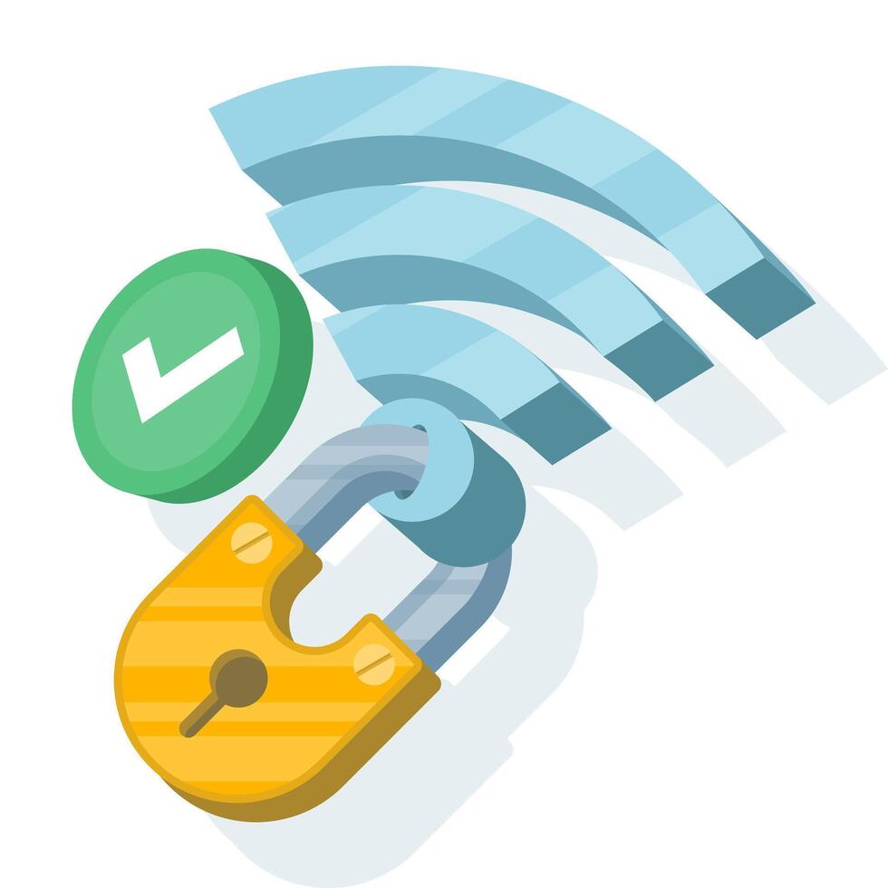 The concept of internet connection security on wireless networks, network security, and data protection. WiFi encryption. WiFi passwords. Network protection for internet access. vector