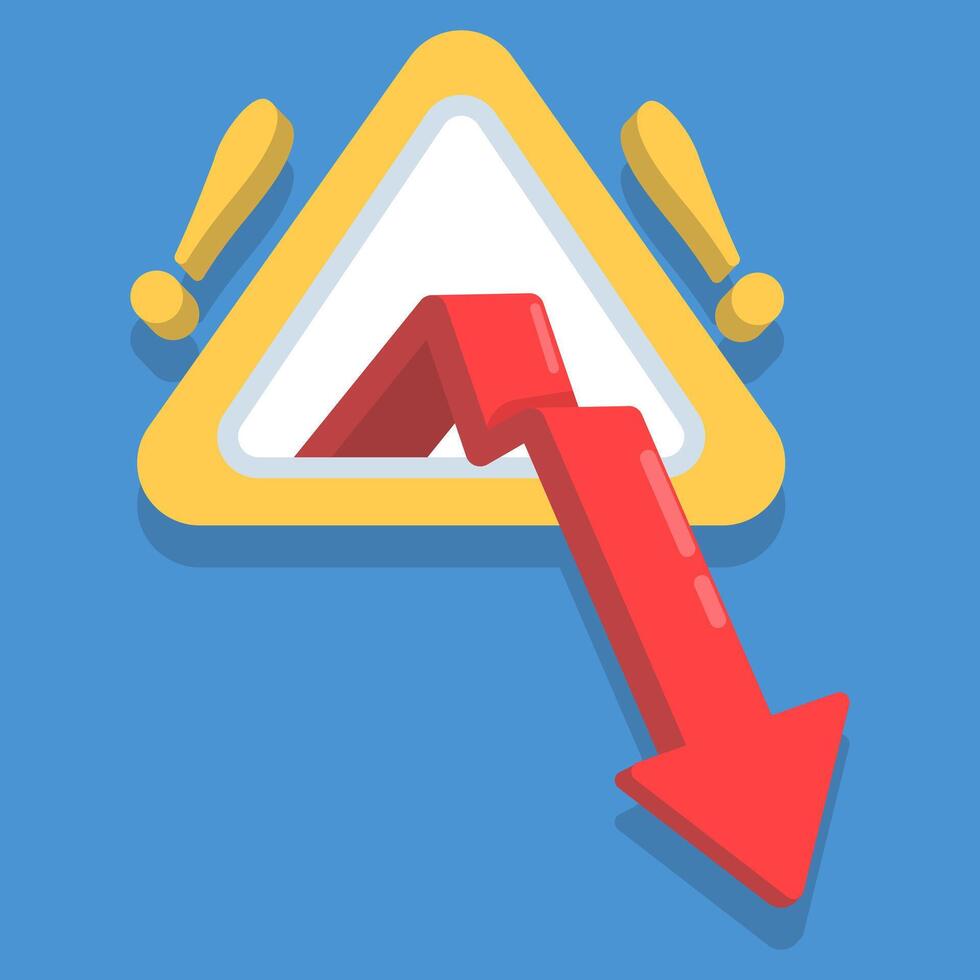 Economic recession warning concept. Investment risks and recession. Financial market crash with downward arrow graph. Global economic crisis, declining revenue and profits. Graphic elements. vector