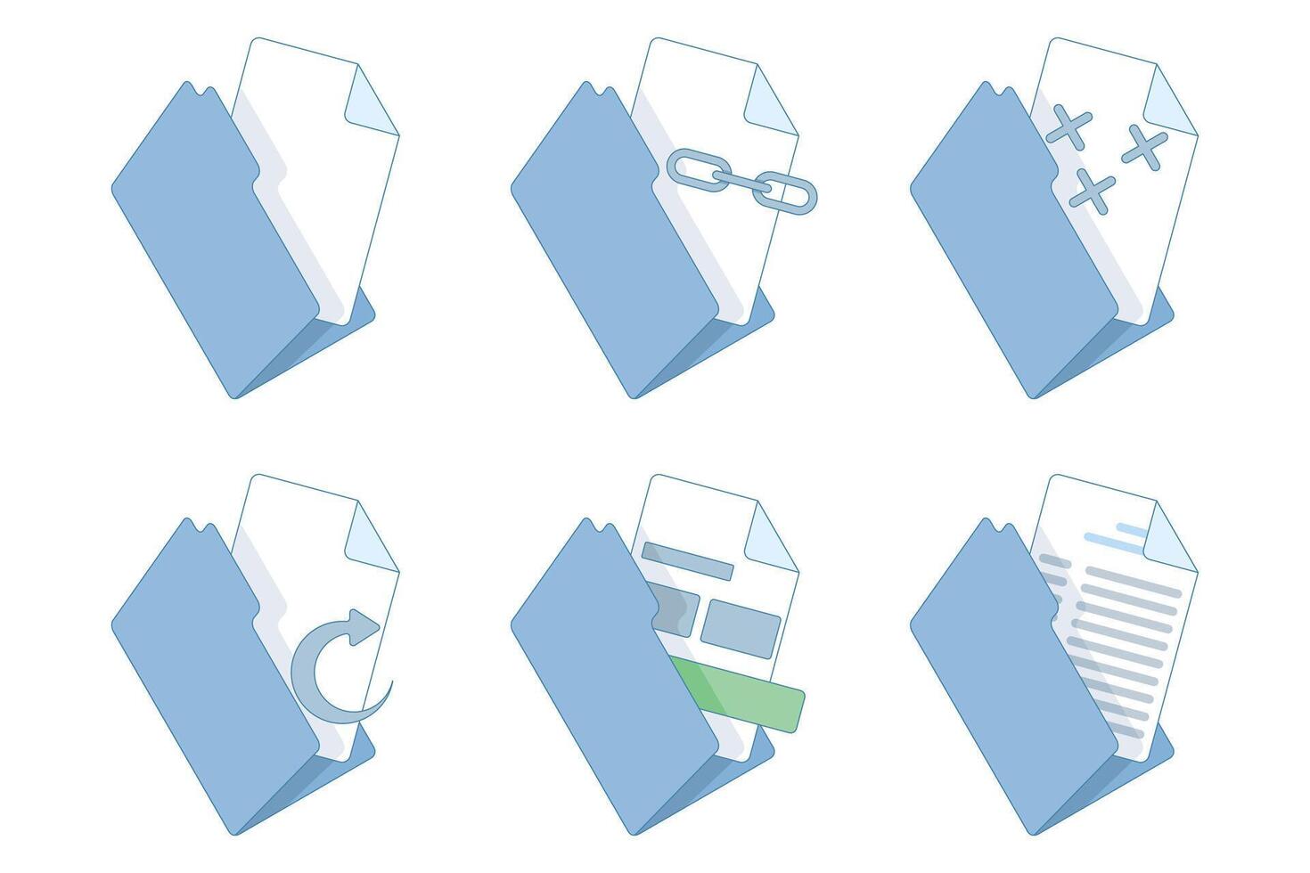 Document icon set. Document and file icon. Collection of signs. Paper, folder, document. Flat illustration. icons are editable. vector