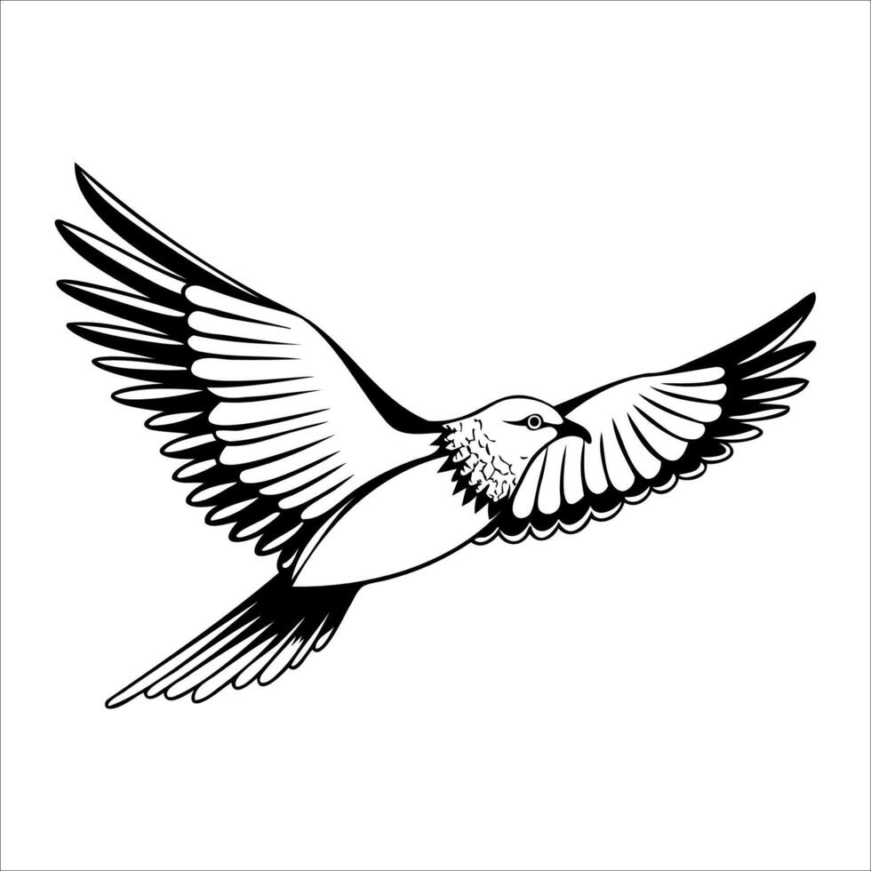 A stylized illustration of a bird in flight, showcasing detailed wings and a streamlined body. The design emphasizes motion and grace. vector