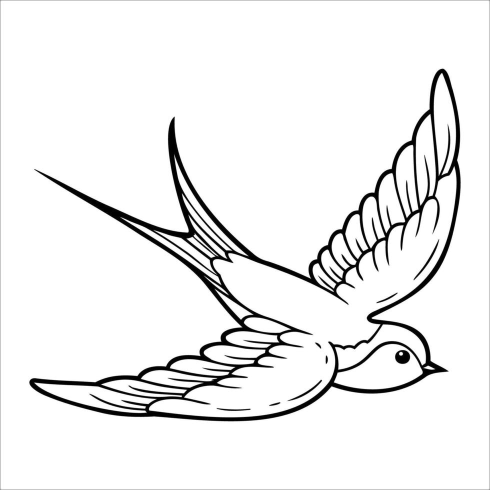 A detailed illustration of a flying swallow bird. The bird has long wings and a slender body, showcasing its graceful flight. The design is simple and outlined. vector