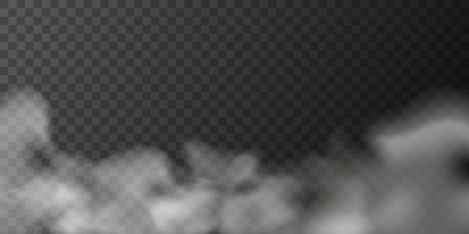 Realistic fog and smoke background. Misty cloud effect, white steam, vapor, haze overlay for banner, poster, web design vector