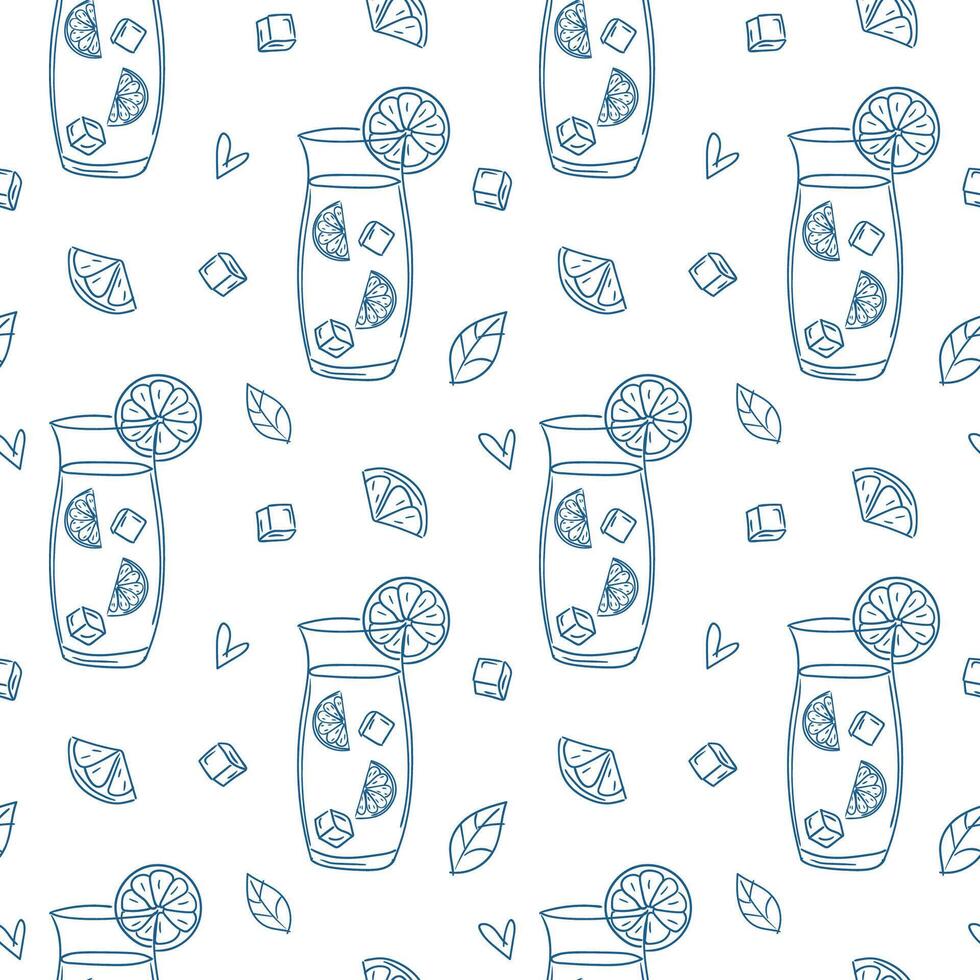 Refreshing summer drinks pattern with ice cubes and citrus slices on a white background vector