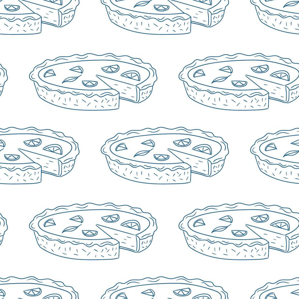 Design featuring multiple pie illustrations with citrus slices on a light background suitable for kitchen decor vector