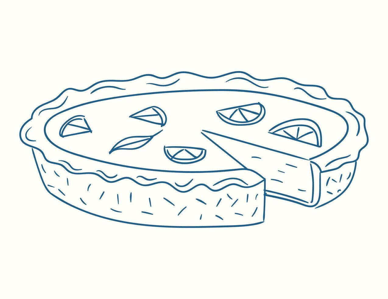 Delightful citrus pie with a slice removed, showcasing the fresh lemon and lime design on a sunny kitchen table vector