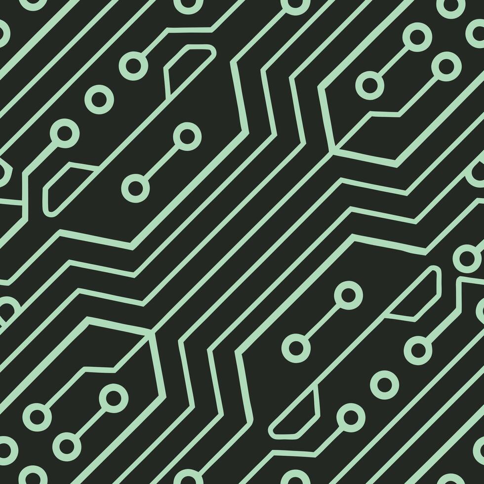 Circuit maze background, green lines on black, tech schematic style vector