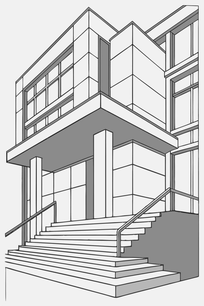 Modern abstract architecture pattern, geometric blocks and stairs in grayscale vector