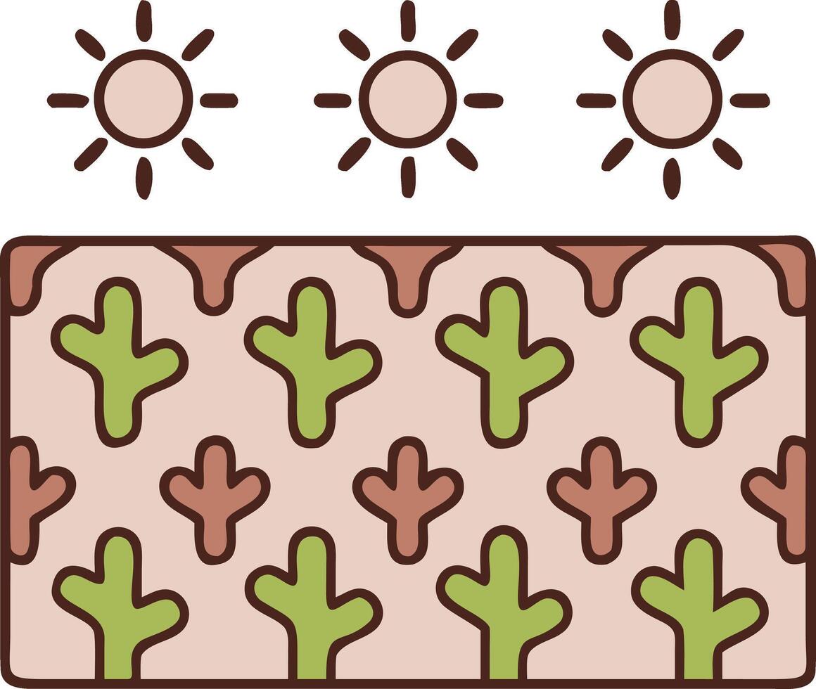 Repeating cactus and sun icon background, desert theme in warm earth tones vector