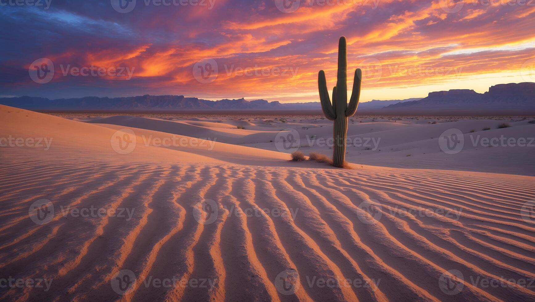 Cactus Stands Tall in Desert Landscape at Sunset with Striking Sky photo