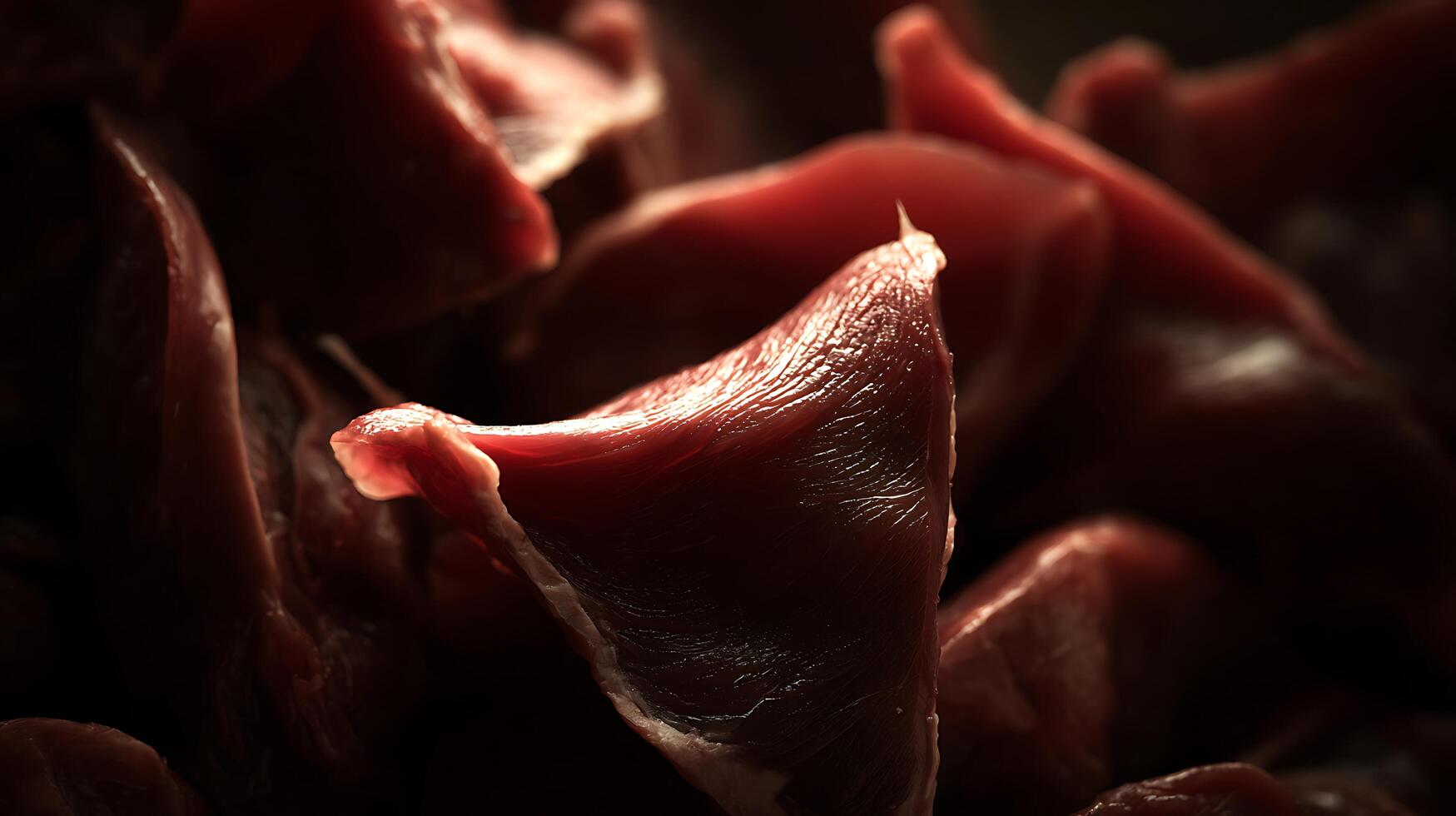 Textured Raw Red Meat Close Up with Dramatic Lighting. photo