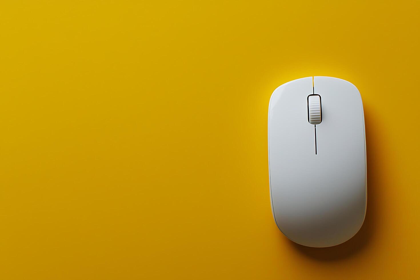 White Computer Mouse on Vibrant Yellow Background Minimalist Technology Image. photo