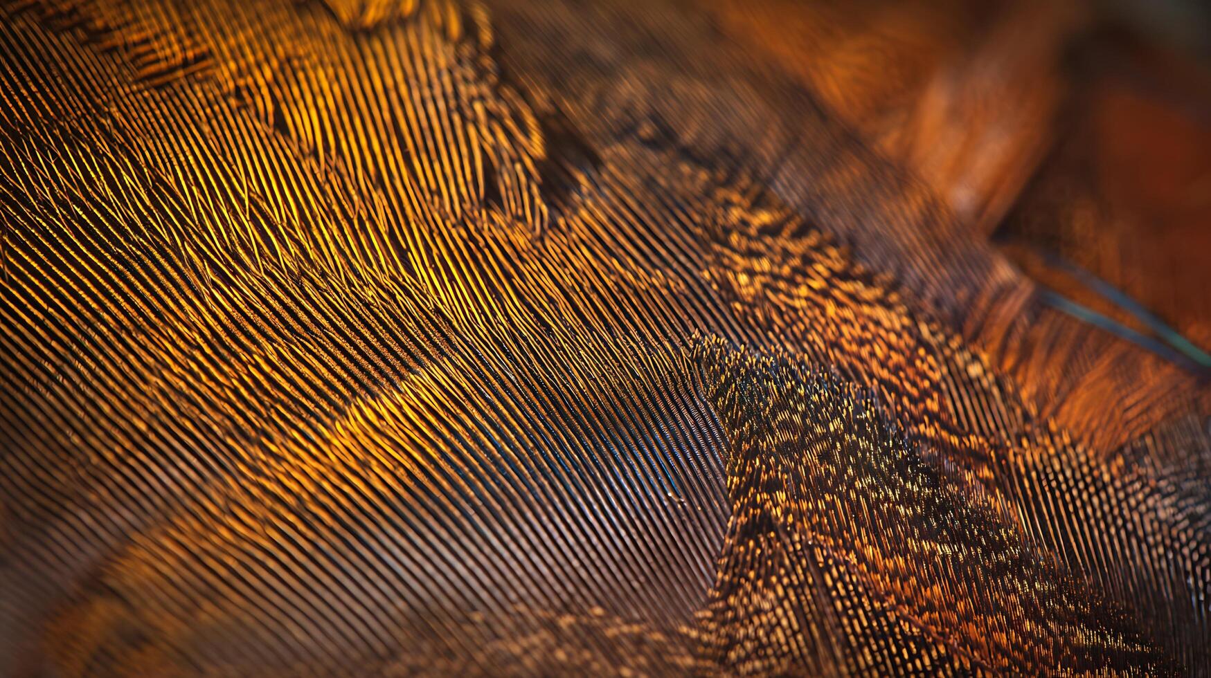 Abstract Macro View of a Vibrant Brown and Gold Feather Pattern. photo