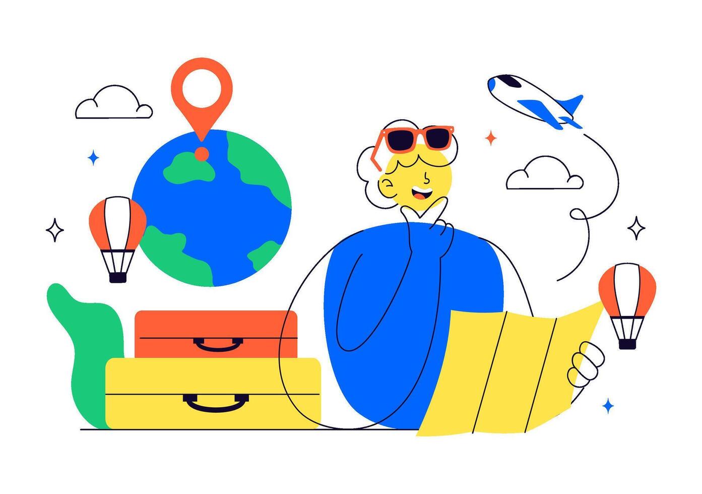 Illustration of a Solo Traveler Exploring Nature for Outdoor Relaxation and Adventure in a Flat Cartoon Background vector