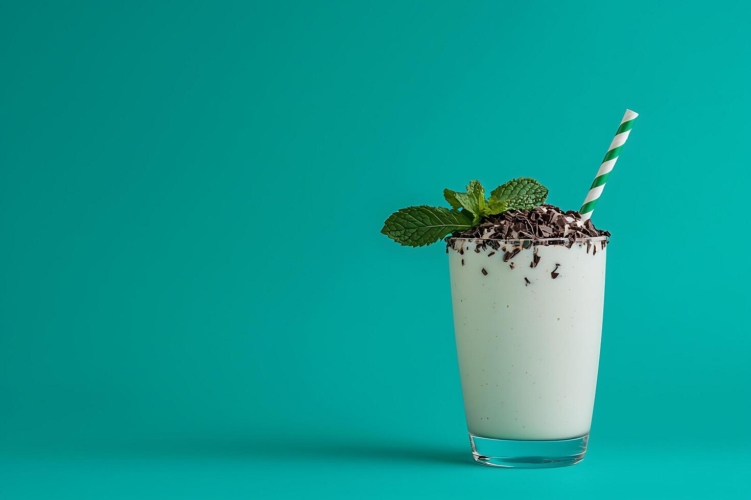 Refreshing Mint Chocolate Milkshake in Glass with Straw. A delicious and cool beverage perfect for summer. photo