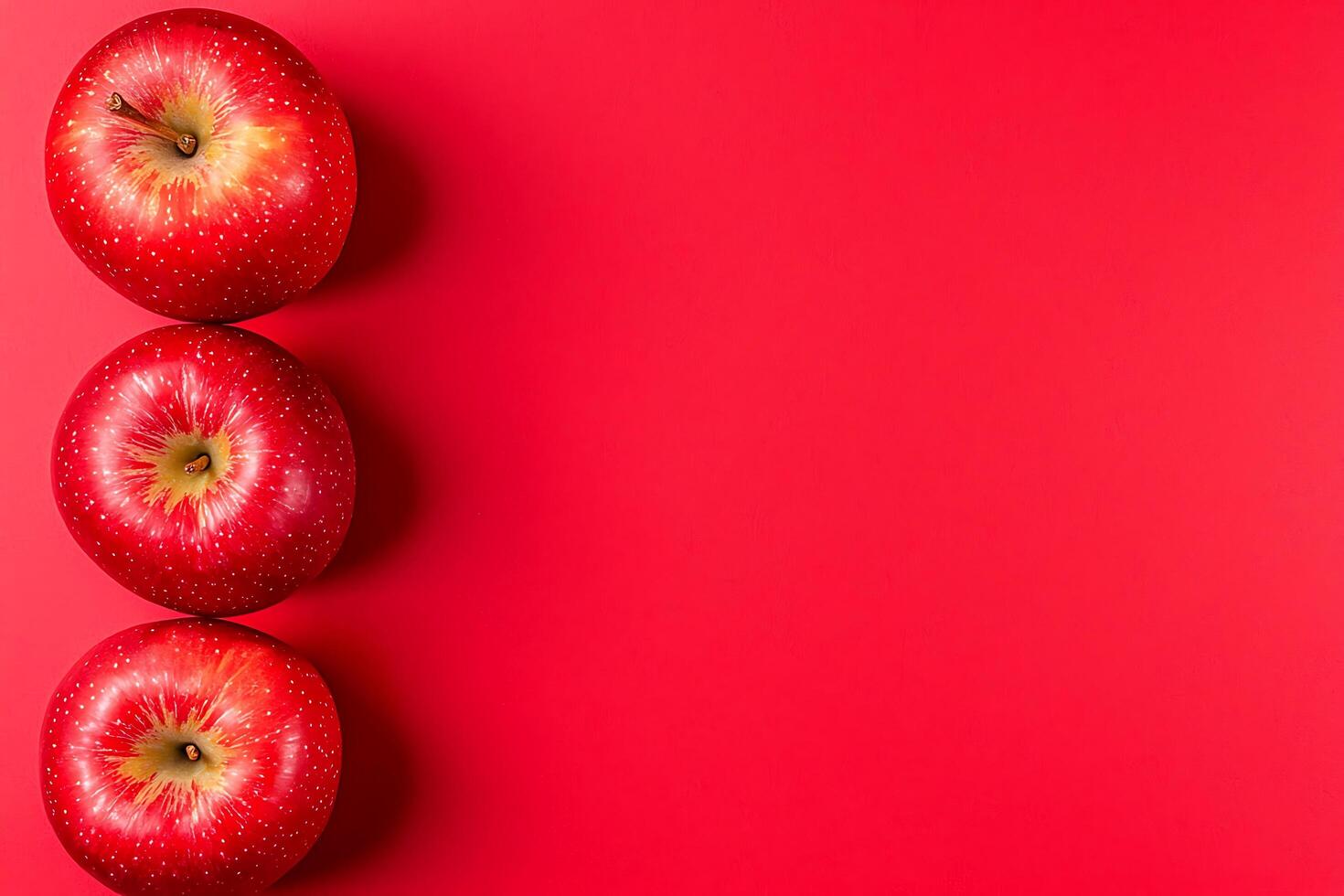 Three Red Apples on a Red Background A Simple, Elegant Food Image. photo
