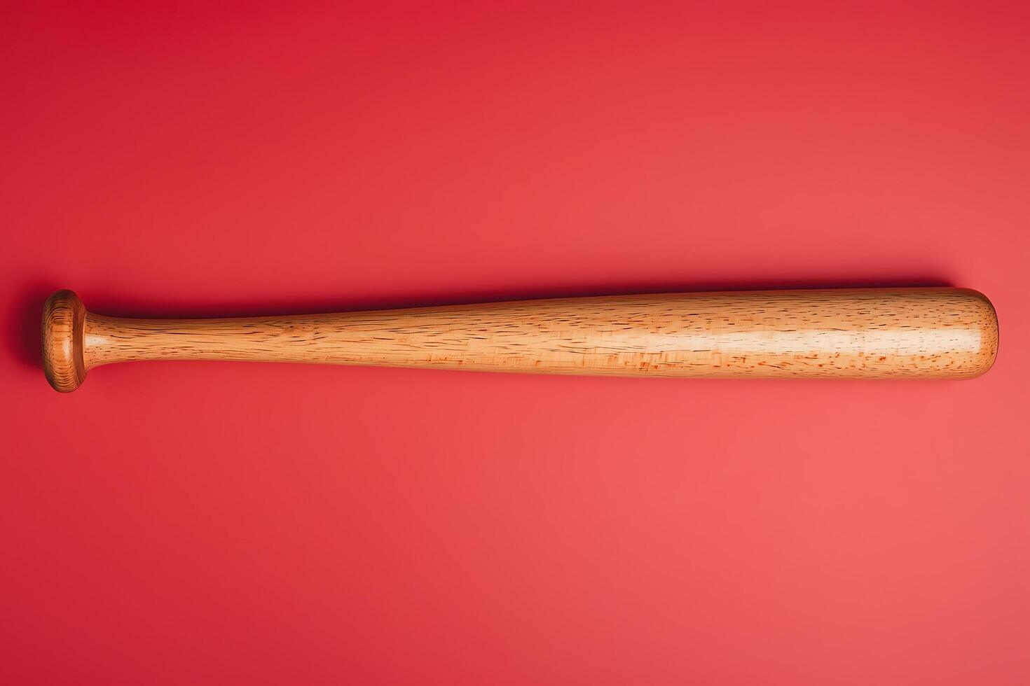 Wooden Baseball Bat on Red Background Sport Equipment Photography. photo