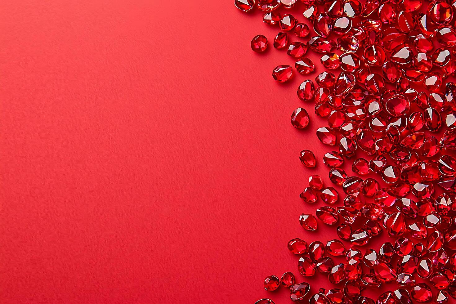 Red Gemstones Scattered on a Crimson Background Elegant Design with Copy Space. photo