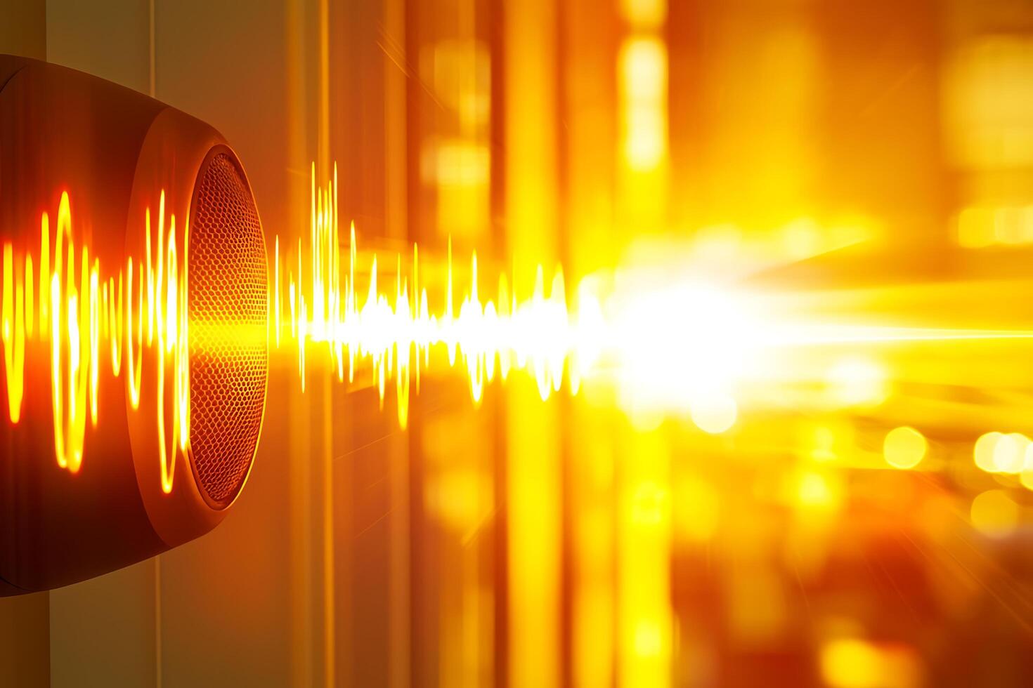 Abstract Soundwave Emanating from Speaker in Warm Golden Light. This image is perfect for representing audio, music, or communication concepts. photo