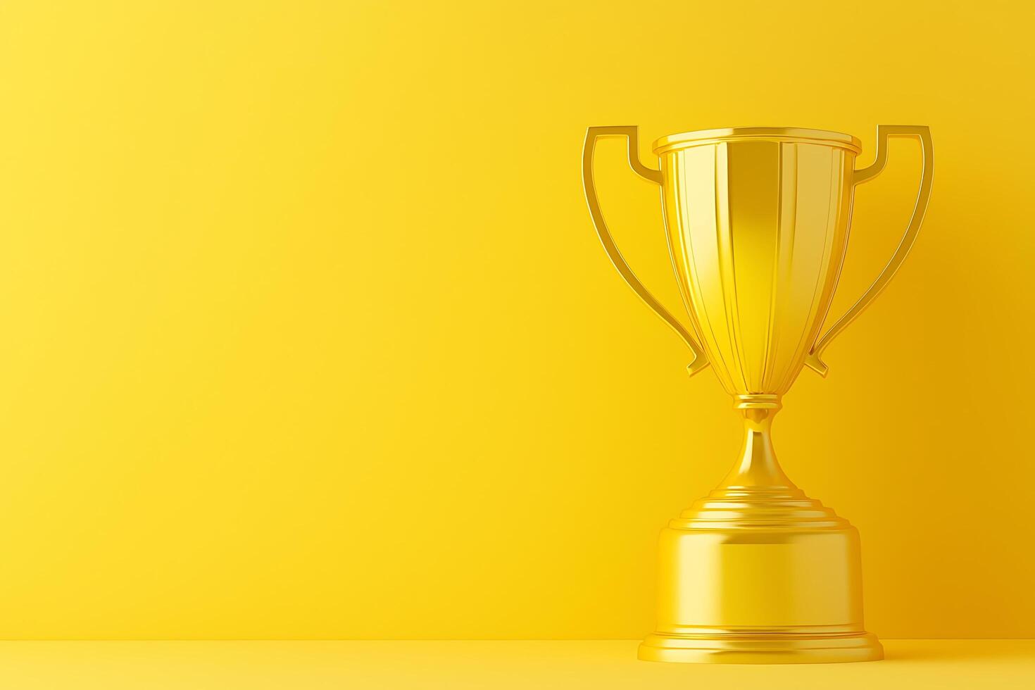 Golden Trophy Award on Yellow Background Success and Achievement Symbol. photo