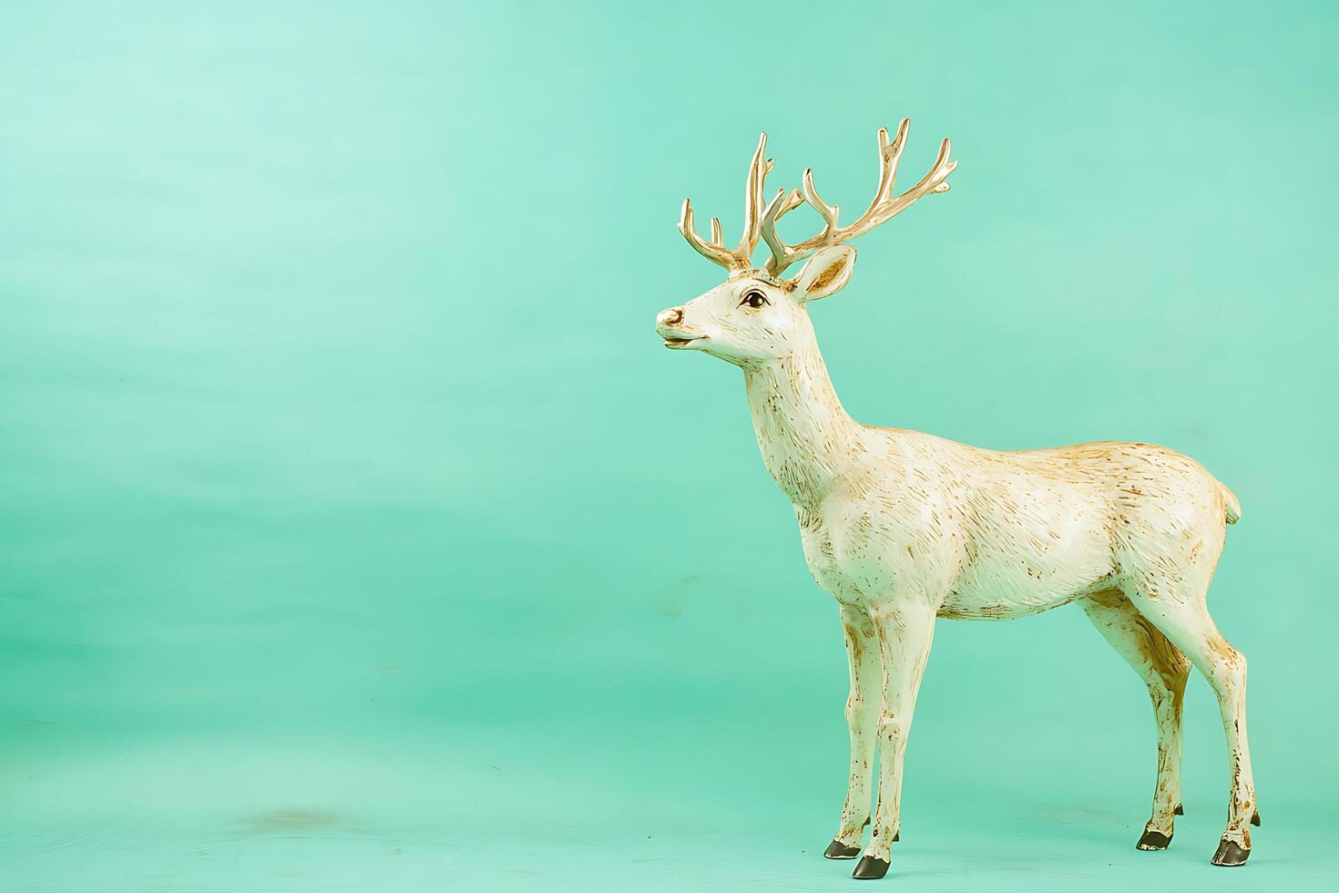 Elegant White Deer Figurine on Aqua Background Perfect for Holiday or Home Decor. photo