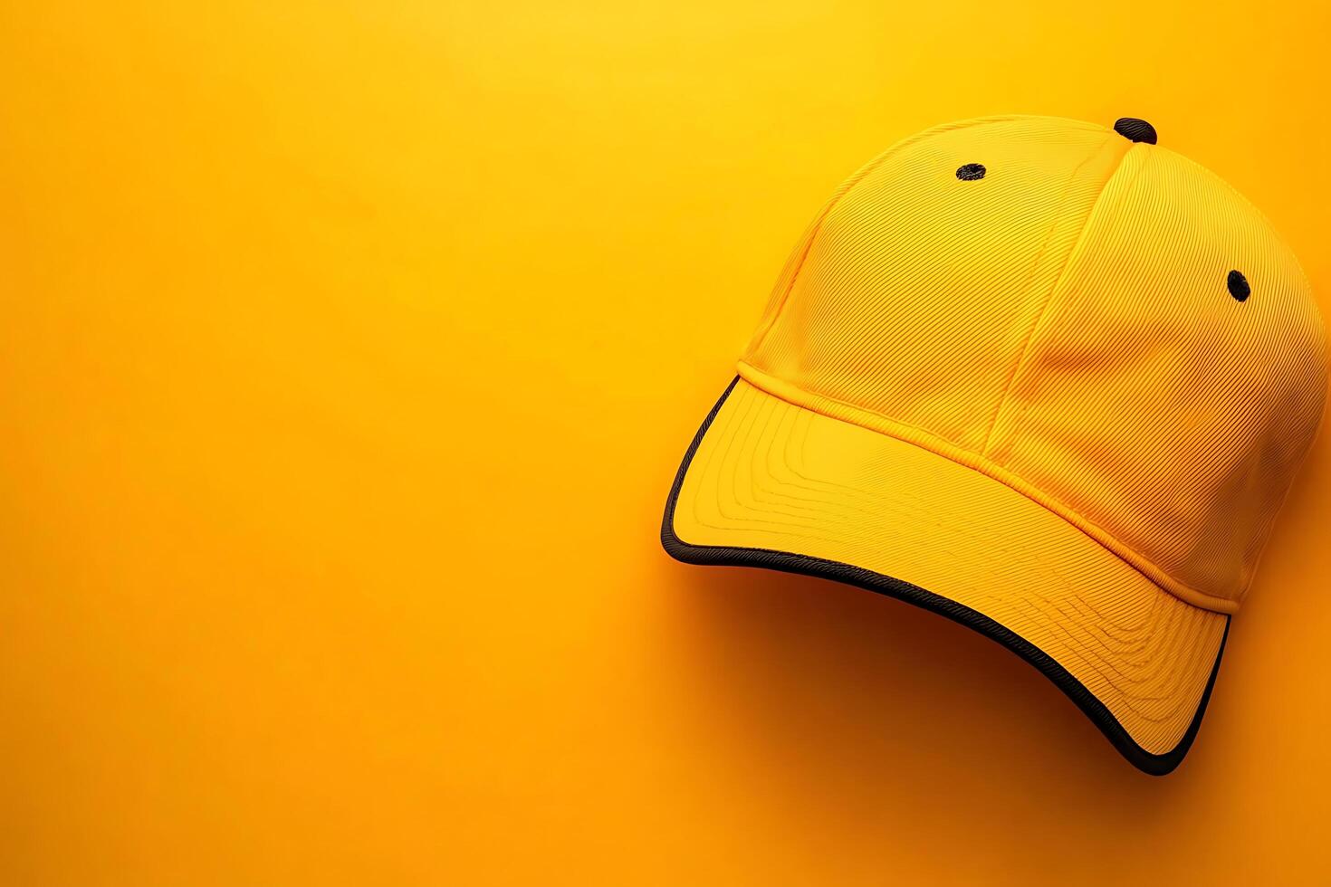 Bright Yellow Baseball Cap on Vibrant Yellow Background. A cheerful image perfect for summer themes and branding. photo