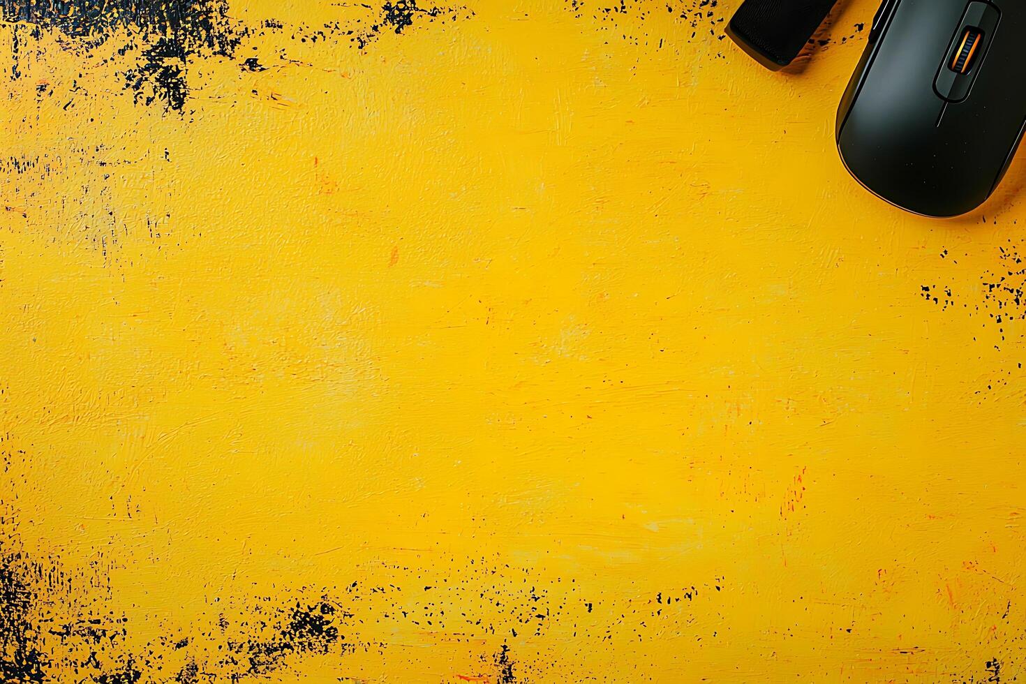 Vibrant Yellow Background with Computer Mouse and USB Drive. A cheerful, minimalist workspace image perfect for technology or productivity themes. photo