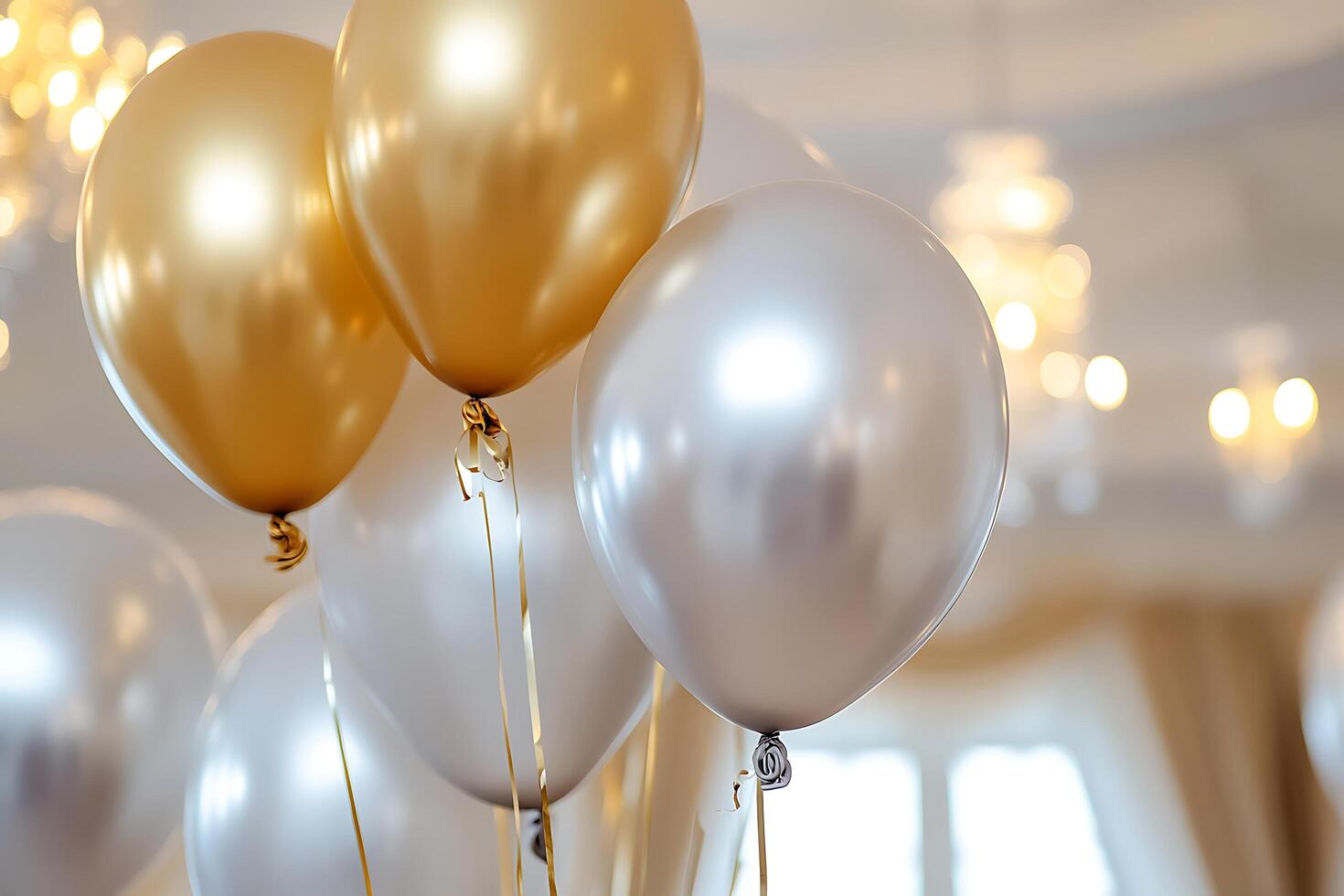 Elegant Gold and Silver Balloons at a Festive Event. photo