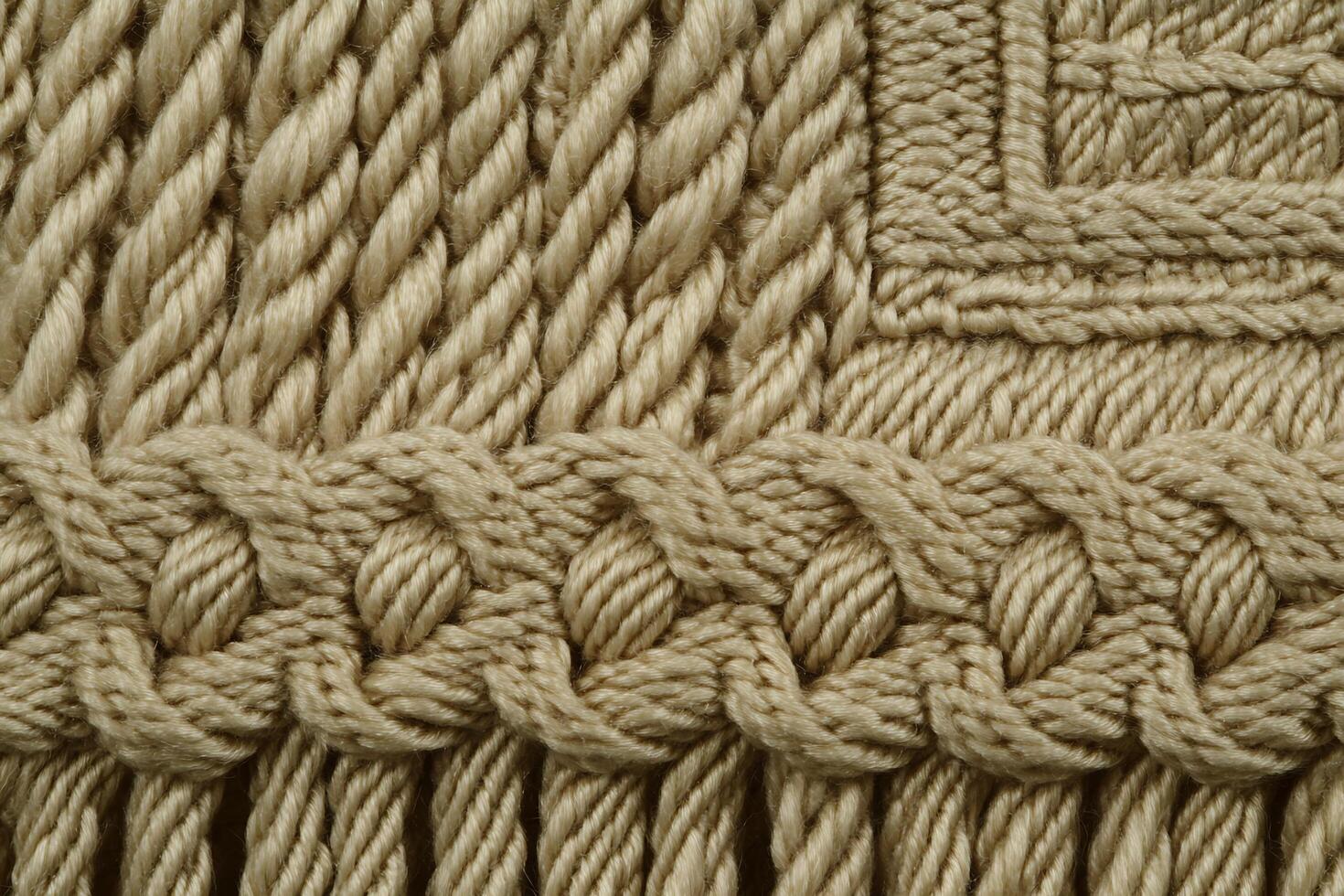 Detailed Close-up of Beige Textured Fabric with Intricate Knotted Design. A high-resolution image showcasing the complex weave and texture of a beige textile. photo