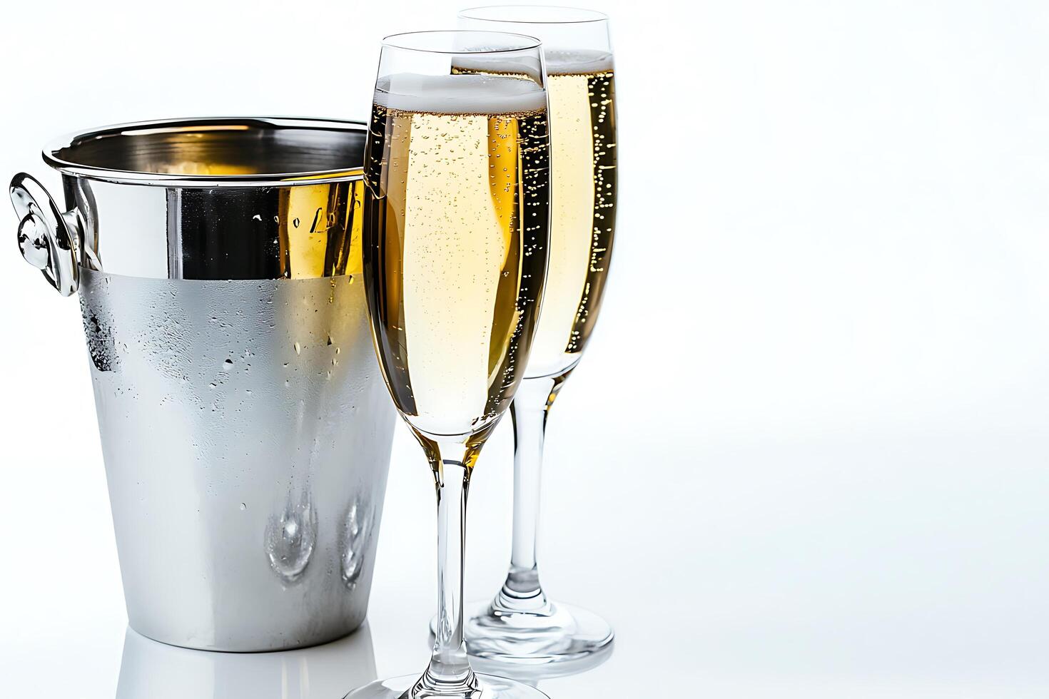 Two Champagne Flutes in a Chilled Ice Bucket. A Festive Image Perfect for Celebrating Special Occasions. photo