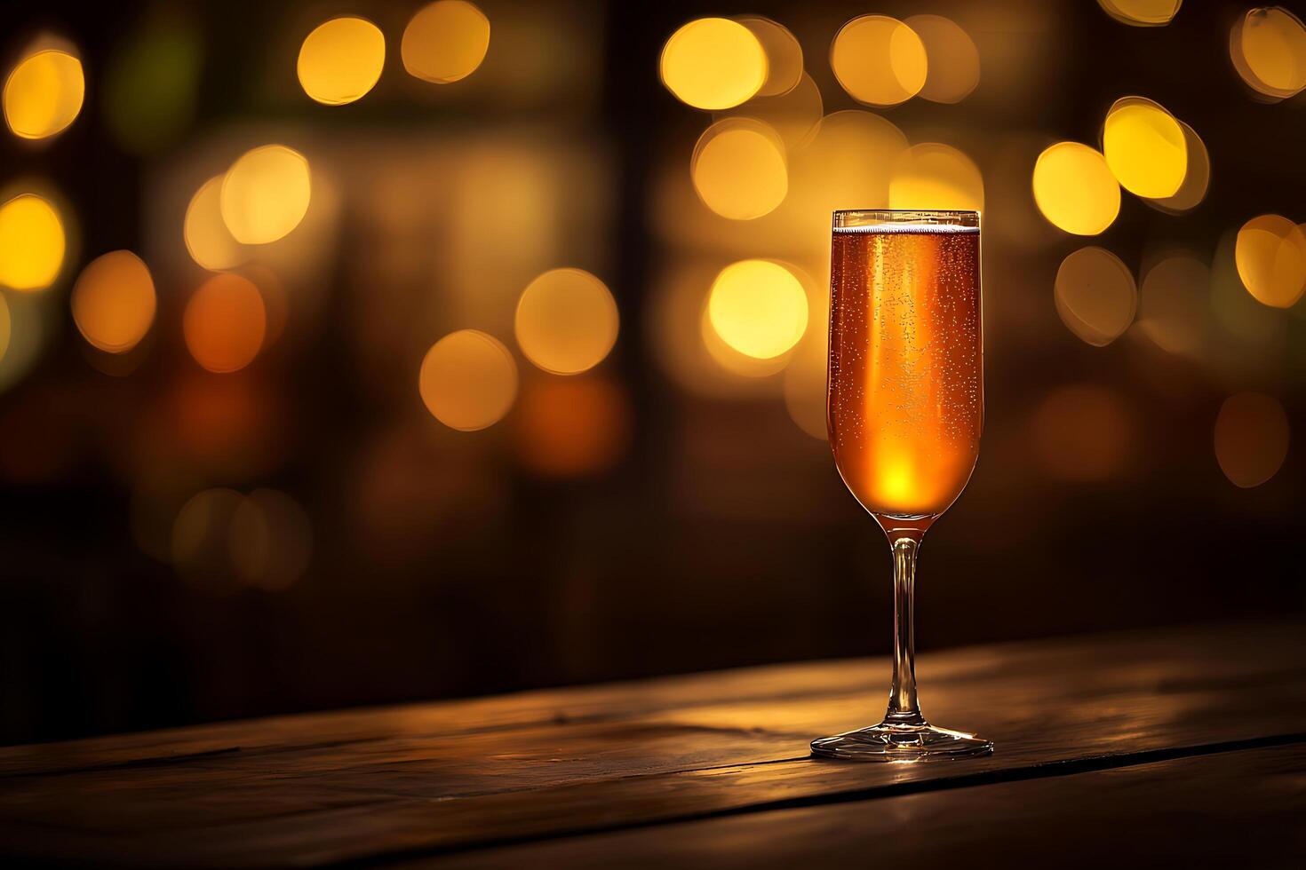 Golden Hour Celebration A Sparkling Drink on a Rustic Table. photo