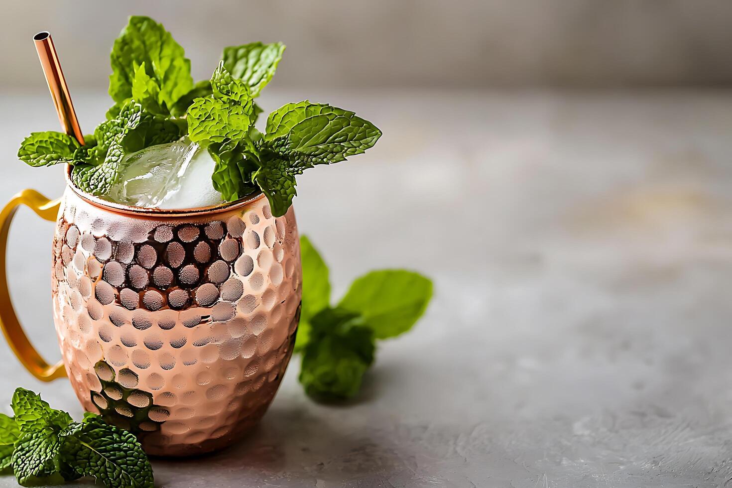 Refreshing Mint Julep in a Copper Mug Close-up of a Summer Cocktail. photo