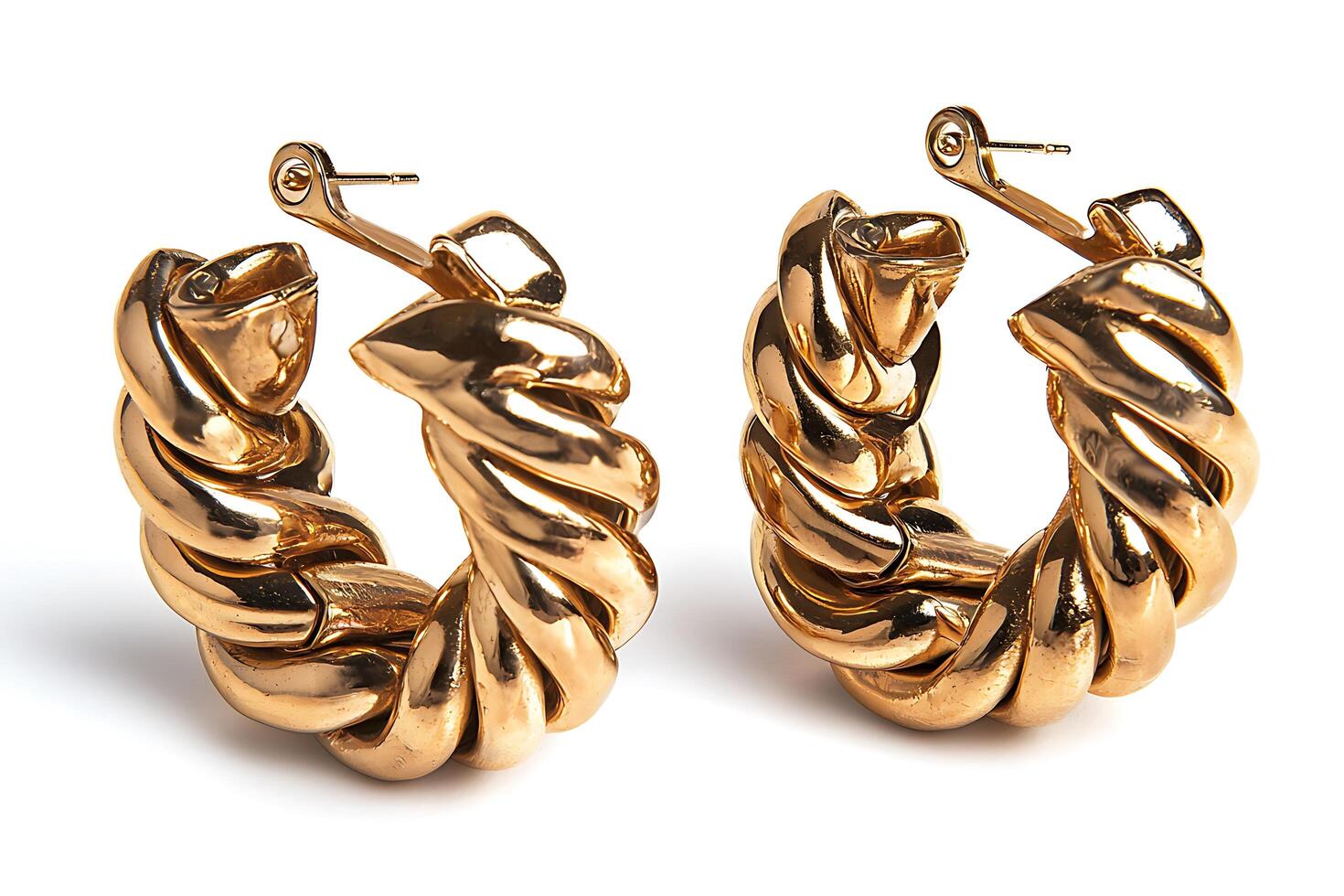 Elegant Gold Twisted Hoop Earrings. Luxurious Statement Jewelry. photo
