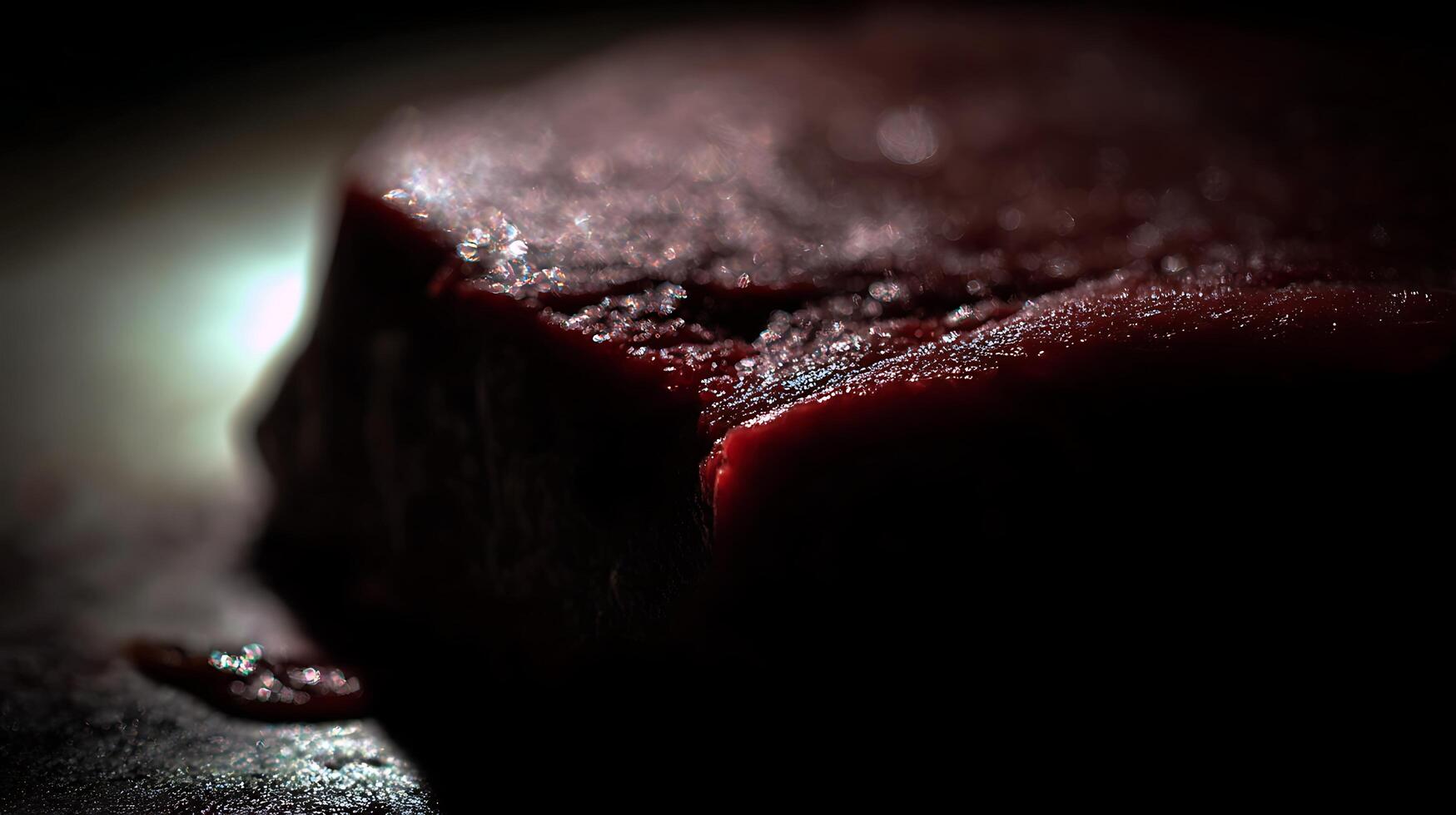 Close up of Raw Meat With Dramatic Lighting and Bokeh Effects. photo