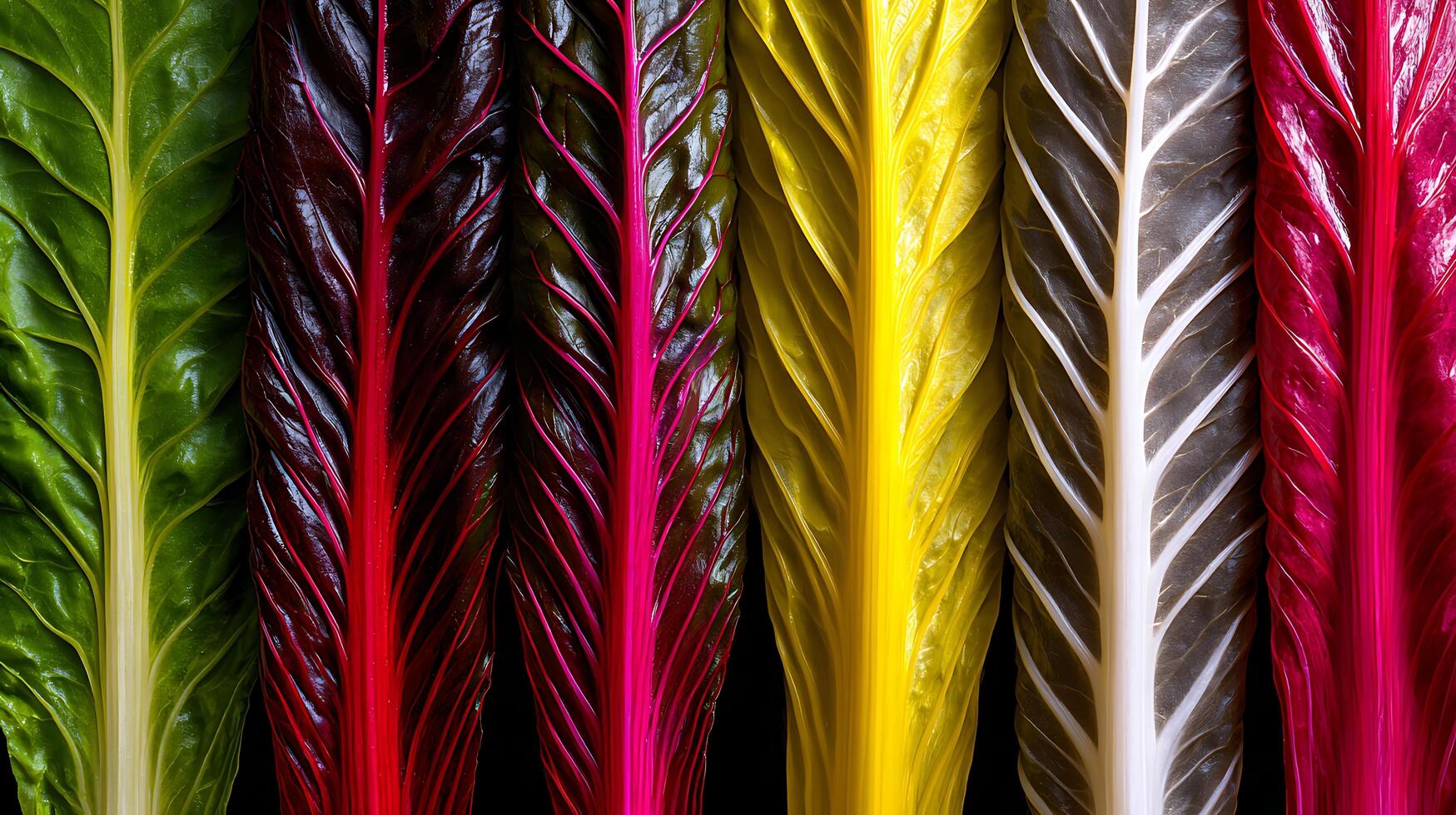 Vibrant Rainbow Chard Leaves Closeup with Striking Colors. photo