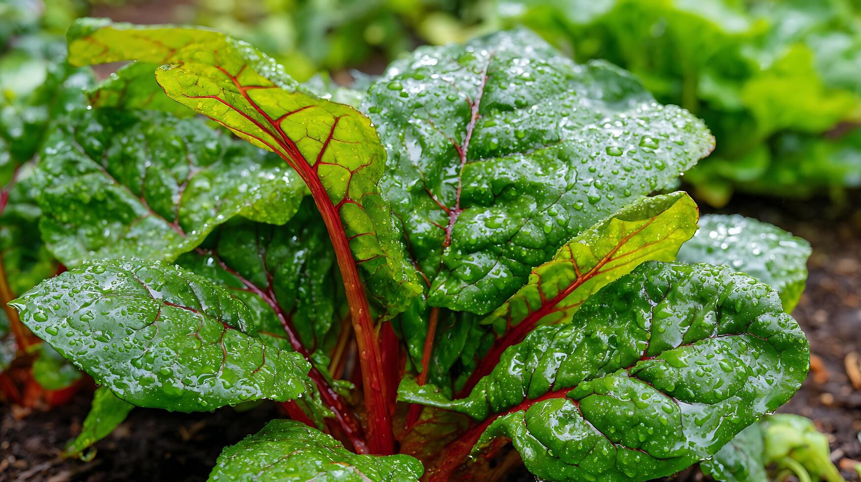 Vibrant Swiss Chard Leaves Freshly Washed with Water Droplets. photo