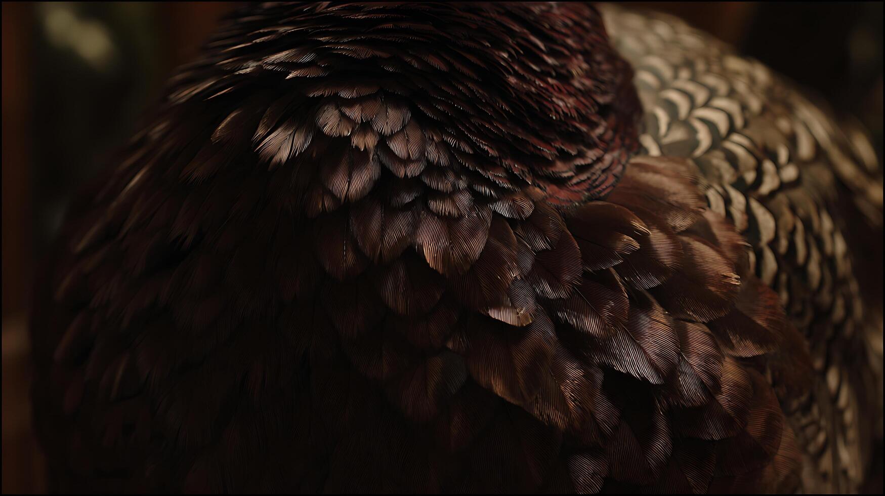 Close Up Textured Detail of Pheasant Feathers in Rich Brown Tones. photo