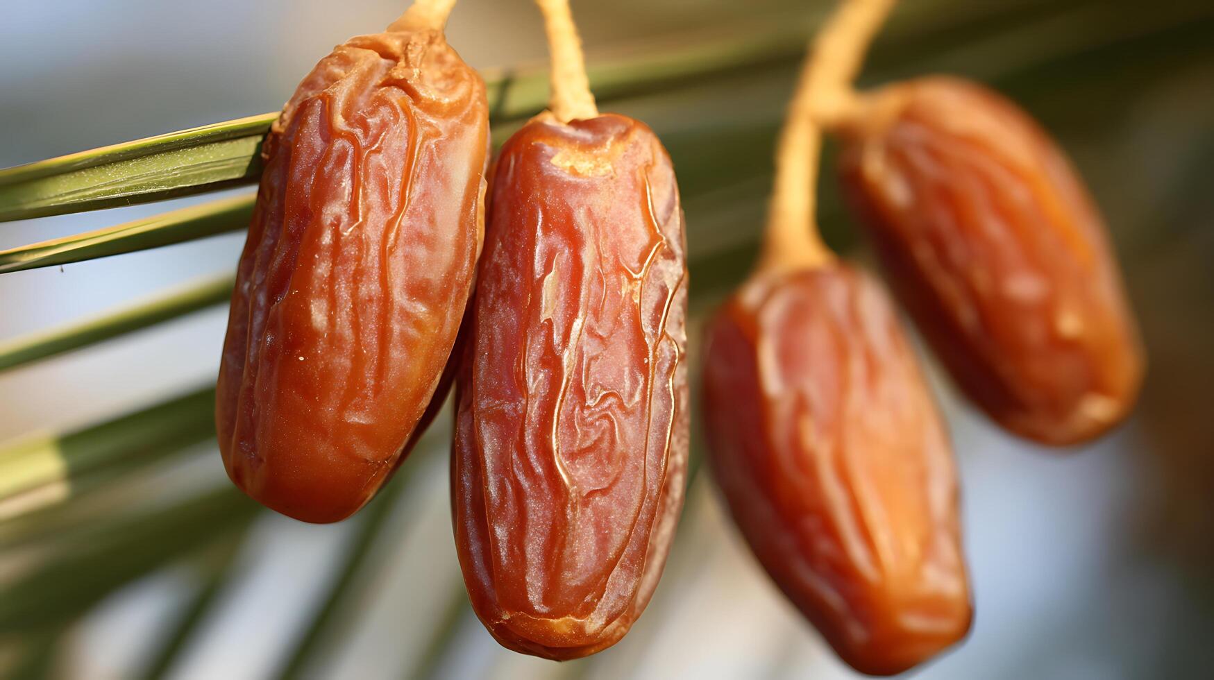 Close Up of Ripe Dates Hanging on a Branch Outdoors. photo