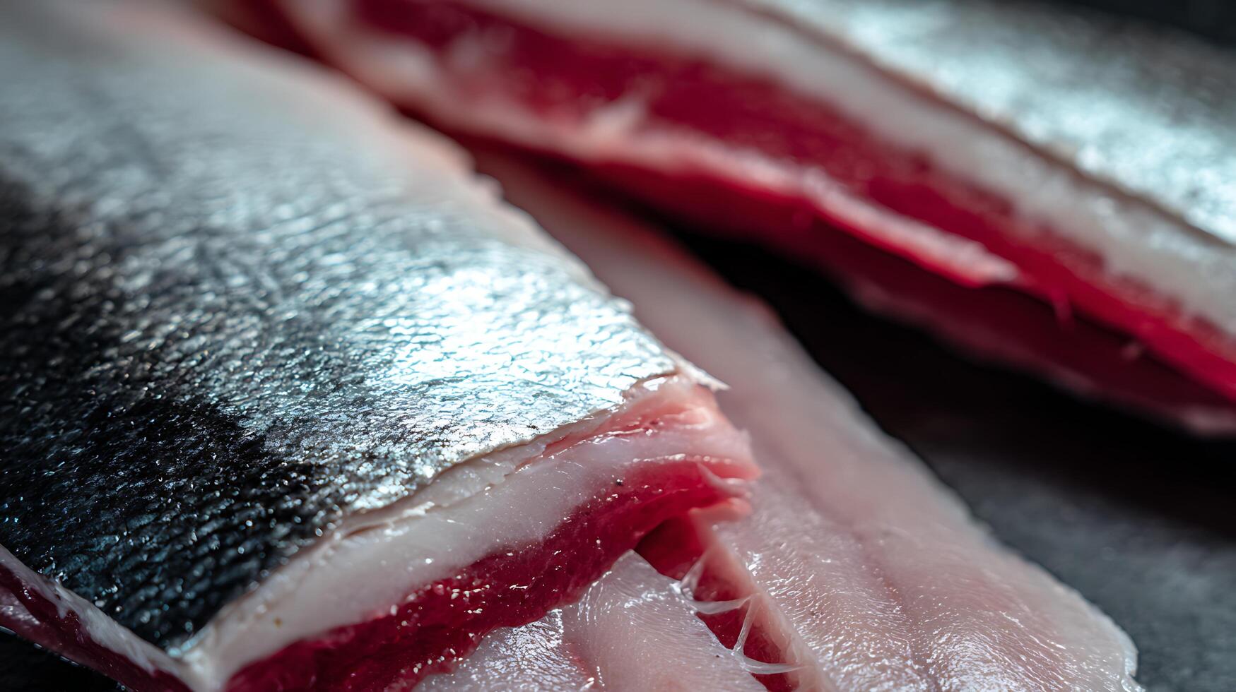 Close Up Of Fresh Raw Fish Fillets With Vibrant Red Flesh. photo