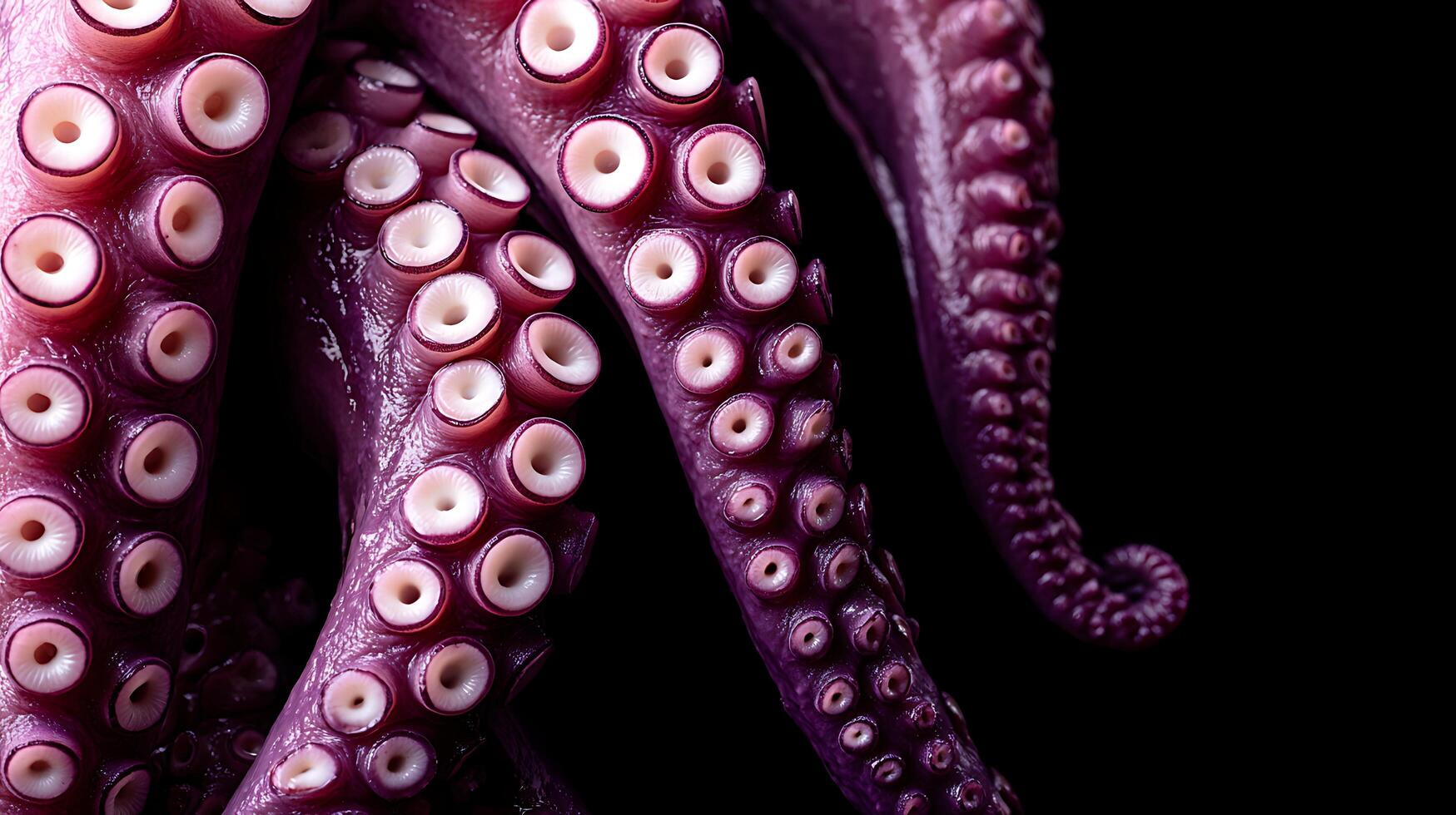 Extreme Close Up Of A Purple Octopus Tentacle With Many Suckers. photo