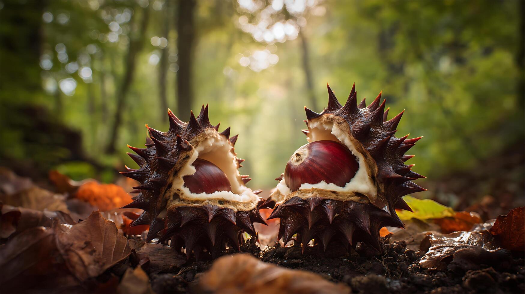 Autumn's Bounty A Spiky Shell Reveals a Hidden Treasure in the Woods. photo