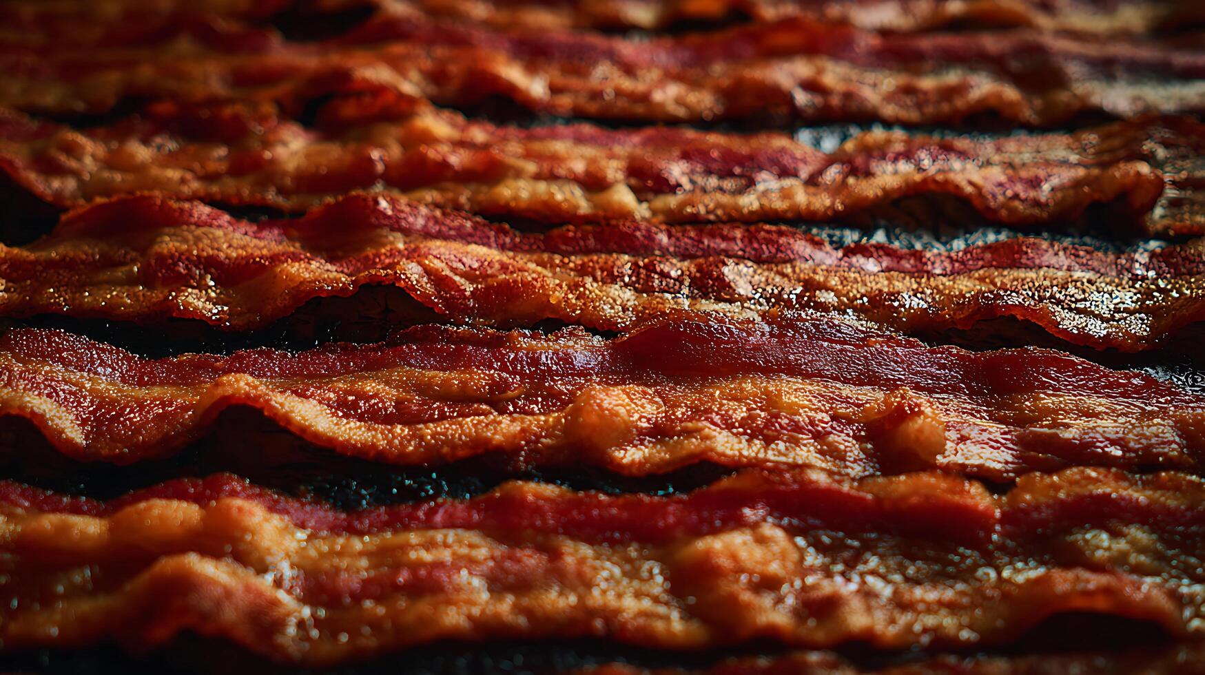 Close Up Macro Shot of Perfectly Cooked Crispy Bacon Strips. photo