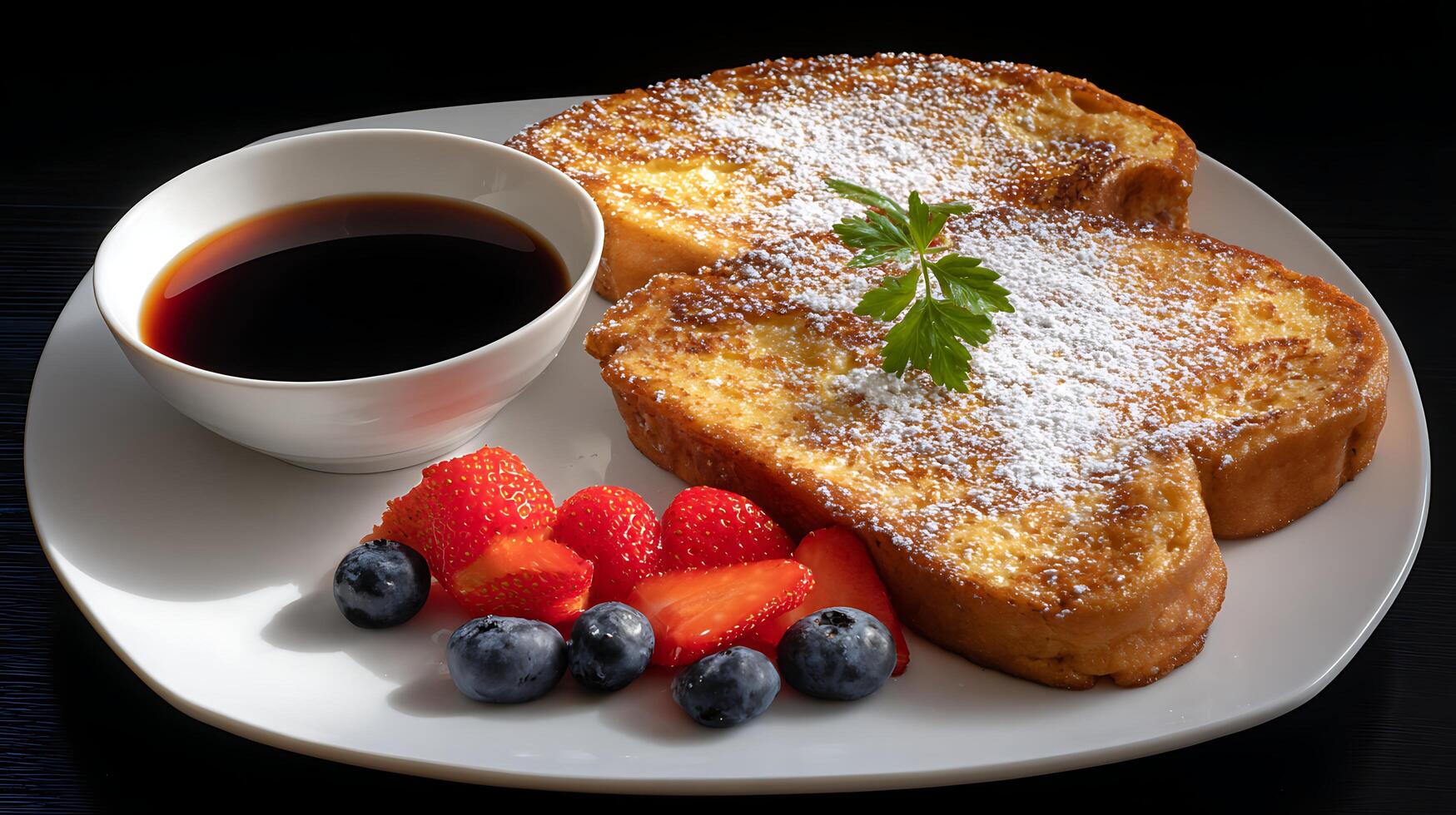 Delicious French Toast Breakfast with Berries and Coffee. photo