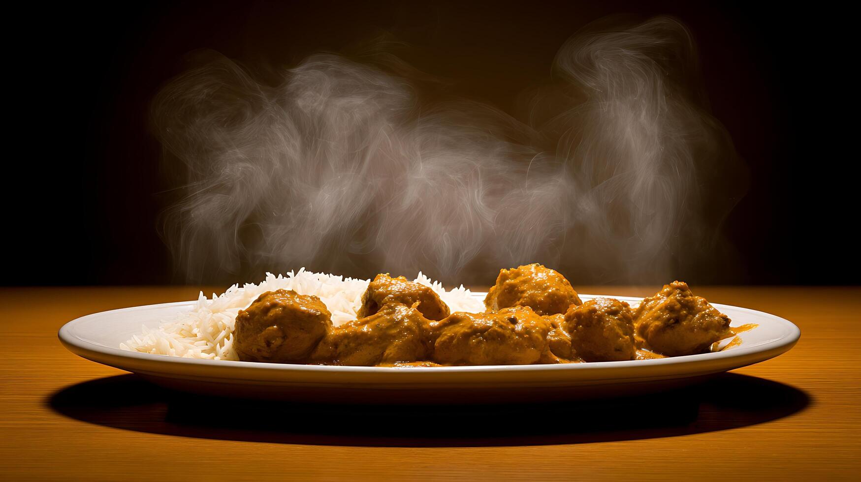 Steaming Hot Indian Cuisine Served with Fluffy White Rice. photo