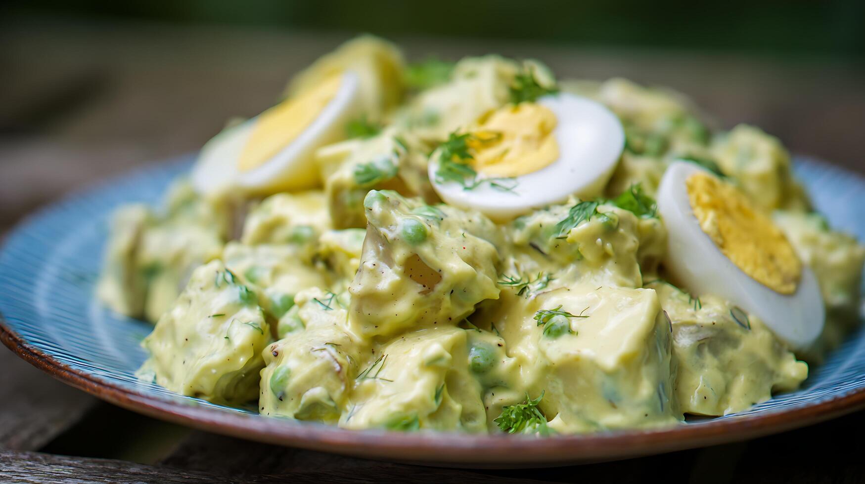 Delicious Homemade Potato Salad with Eggs and Peas photo